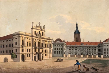Palácio dos Arcebispos e o 1º Tribunal do Castelo de Praga, c.1810 (gravura colorida)